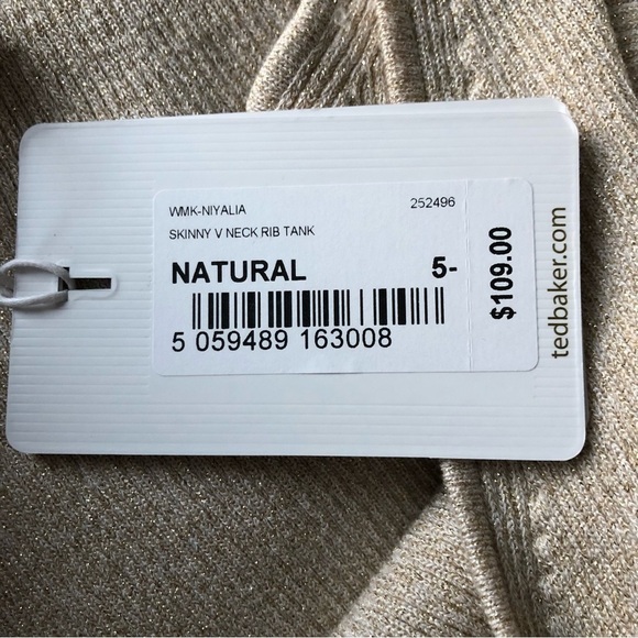 Ted Baker Niyalia V-neck Ribbed Tank Natural Metallic Size US 14 NWT - Picture 12 of 15